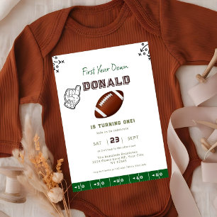 First Year Down Football 1st Birthday  Invitation