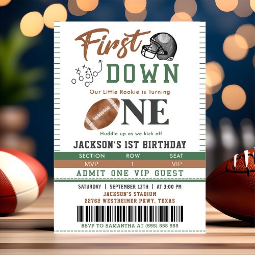 First Year Down Football 1st Birthday Invitation