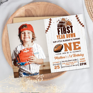 First Year Down Football 1st Birthday Invitation
