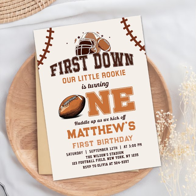 First Year Down Football 1st Birthday Invitation (Creator Uploaded)