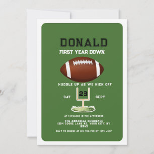First Year Down Football 1st Birthday  Invitation