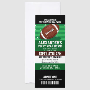First Year Down Football 1st Birthday Invitation Raffle Tickets