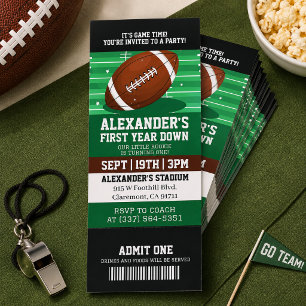 First Year Down Football 1st Birthday Invitation Raffle Tickets