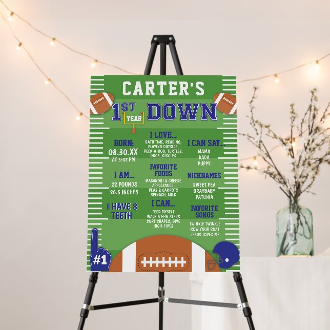 First Year Down Football 1st Birthday Milestone Foam Board (In Situ (Stand))