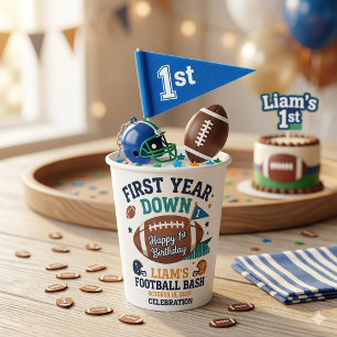 First Year Down Football 1st Birthday Paper Cups