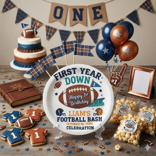 First Year Down Football 1st Birthday Paper Plates