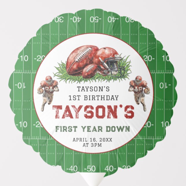 First Year Down Football 1st Birthday Party Balloon (Front)