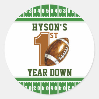 First Year Down | Football 1st Birthday Party Classic Round Sticker