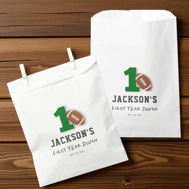 First Year Down Football 1st Birthday Party Favor Bag (Creator Uploaded)