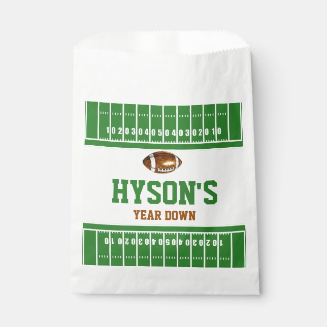 First Year Down | Football 1st Birthday Party Favor Bag (Front)