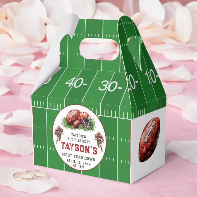 First Year Down Football 1st Birthday Party Favor Boxes (Wedding)