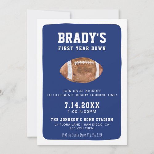 First Year Down Football  1st Birthday Party  Invitation