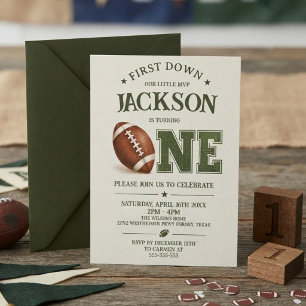 First Year Down Football 1st Birthday Party  Invitation