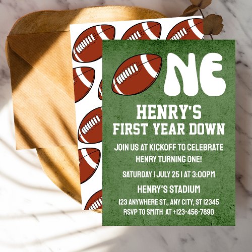 First Year Down Football 1st Birthday party  Invitation