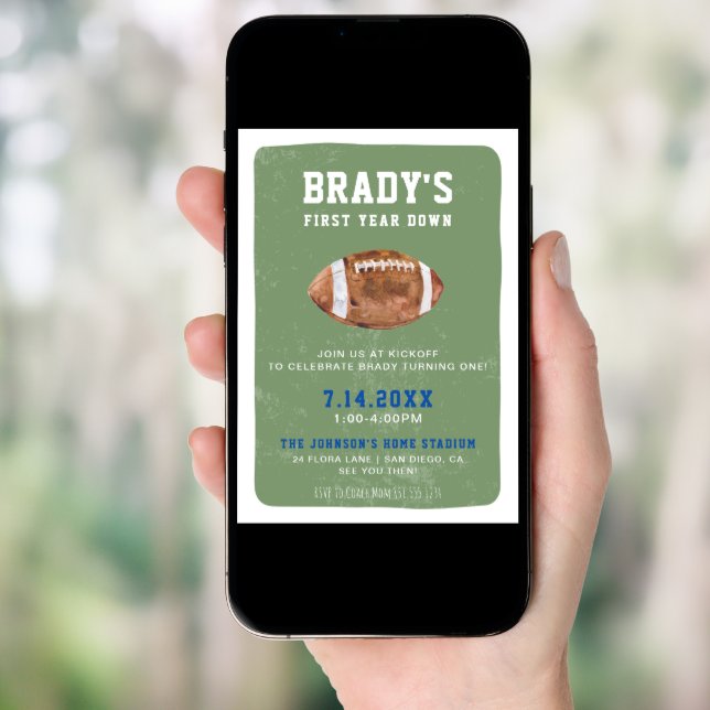 First Year Down Football | 1st Birthday Party  Invitation (Front Digital)