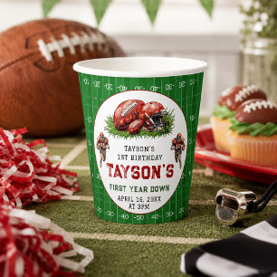 First Year Down Football 1st Birthday Party Paper Cups