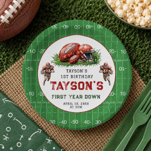 First Year Down Football 1st Birthday Party Paper Plates