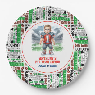 First Year Down Football 1st Birthday Party Paper Plates
