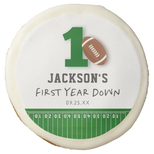 First Year Down Football 1st Birthday Party Sugar Cookie (Front)