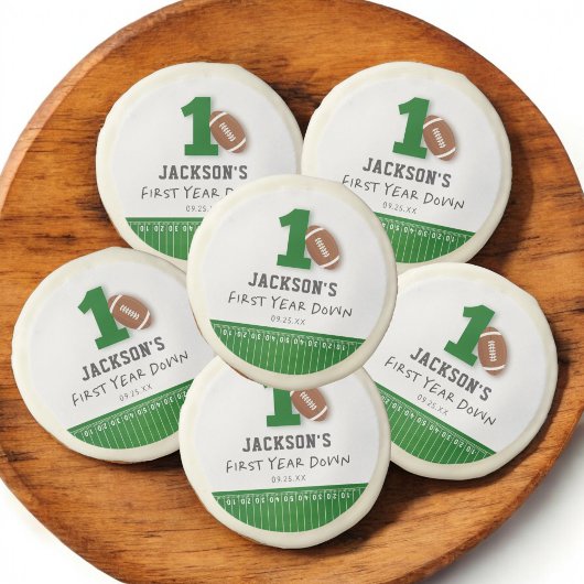 First Year Down Football 1st Birthday Party Sugar Cookie