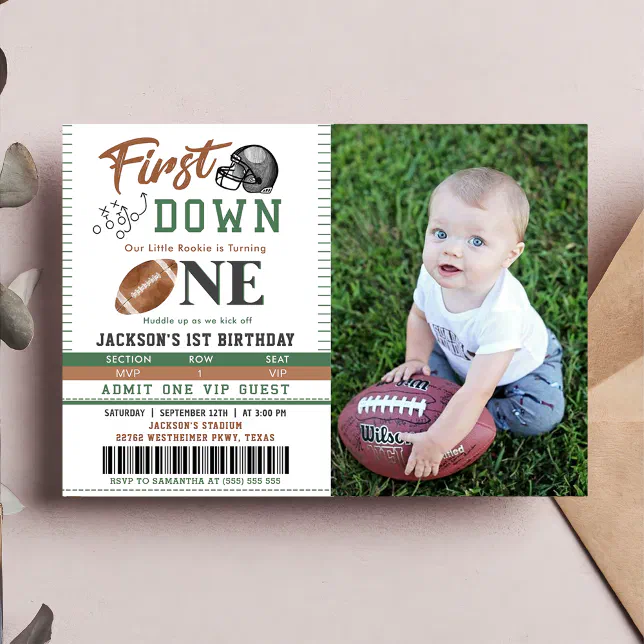 First Year Down Football 1st Birthday Photo Invitation | Zazzle