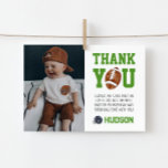 First Year Down Football 1st Birthday Photo Thank You Card<br><div class="desc">Send a special note of thanks with this football-themed thank you card. Bold green and brown sports lettering,  a watercolor football,  and space for your favorite photo make it the perfect keepsake from your little MVP’s game day celebration.</div>