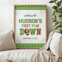 First Year Down Football 1st Birthday Welcome Sign