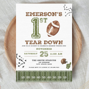 First Year Down Football Birthday Invitation, 2nd  Invitation