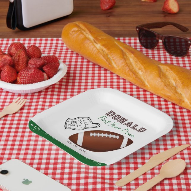 First Year Down Football Birthday  Paper Plates (Picnic)