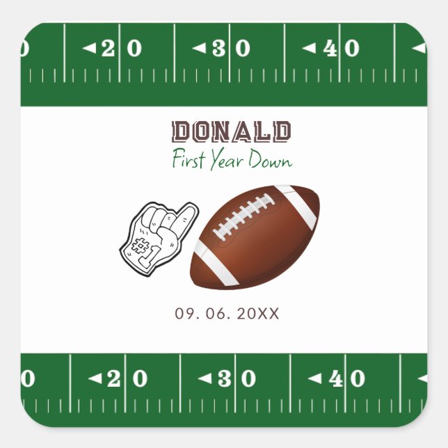 First Year Down Football Birthday  Square Sticker (Front)