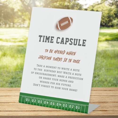 First Year Down Football Birthday Time Capsule Pedestal Sign