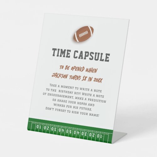 First Year Down Football Birthday Time Capsule Pedestal Sign