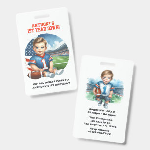 First Year Down Football Birthday VIP Pass Badge