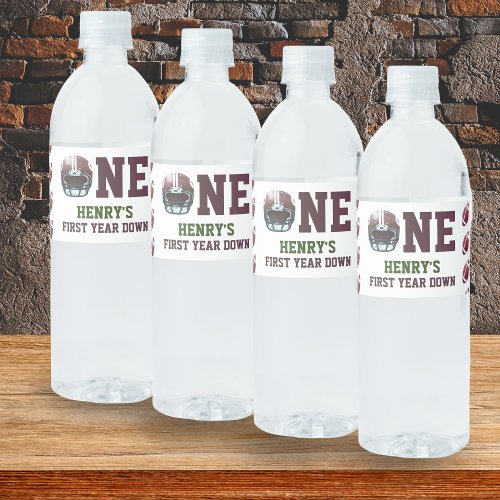 First Year Down Football Birthday Water Bottle Label