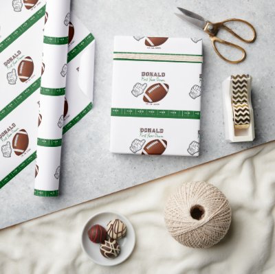 First Year Down Football Birthday  Wrapping Paper