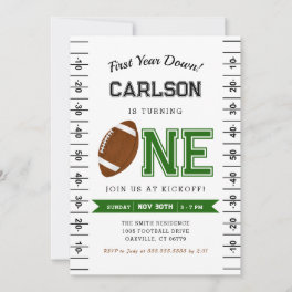 First Year Down Football Boy 1st Birthday Party Invitation