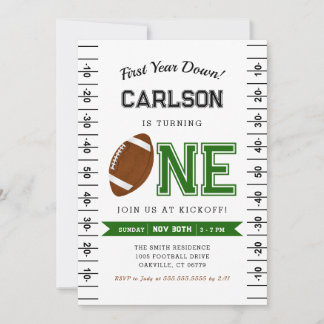 First Year Down | Football Boy 1st Birthday Party Invitation