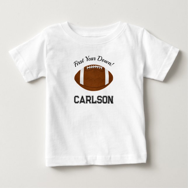 First Year Down | Football Boy First Birthday Baby T-Shirt (Front)