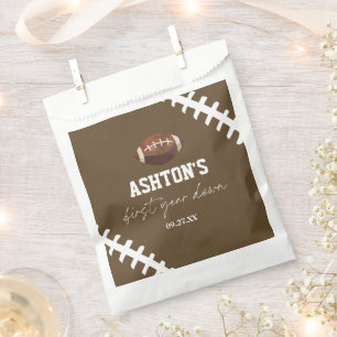 First Year Down Football Brown 1st Birthday Party Favor Bag