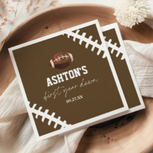 First Year Down Football Brown 1st Birthday Party Napkins