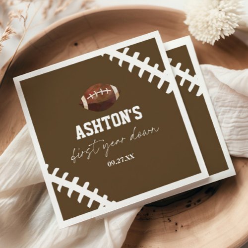 First Year Down Football Brown 1st Birthday Party Napkins