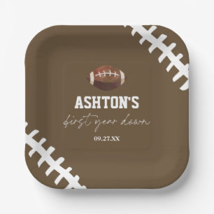 First Year Down Football Brown 1st Birthday Party Paper Plates