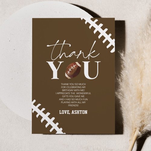 First Year Down Football Brown 1st Birthday Party Thank You Card