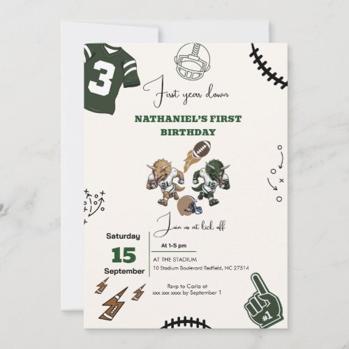 First Year down Football dinosaur birthday Invitation