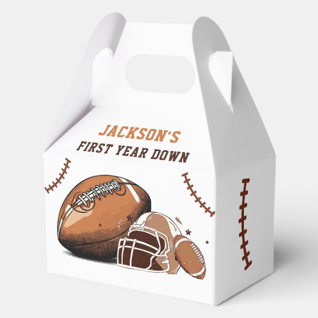 First Year Down Football First Birthday Favor Boxes (Front)