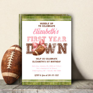 First Year Down Football Girl 1st Birthday Invitation