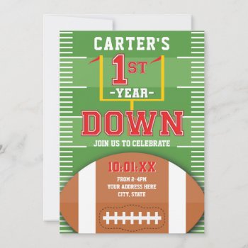 First Year Down Football Red Boys First Birthday Invitation by ModernMatrimony at Zazzle