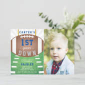 First Year Down Football Theme 1st Birthday  Invitation (Standing Front)