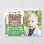 First Year Down Football Theme 1st Birthday  Invitation (Front)