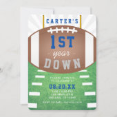 First Year Down Football Theme 1st Birthday Party Invitation (Front)